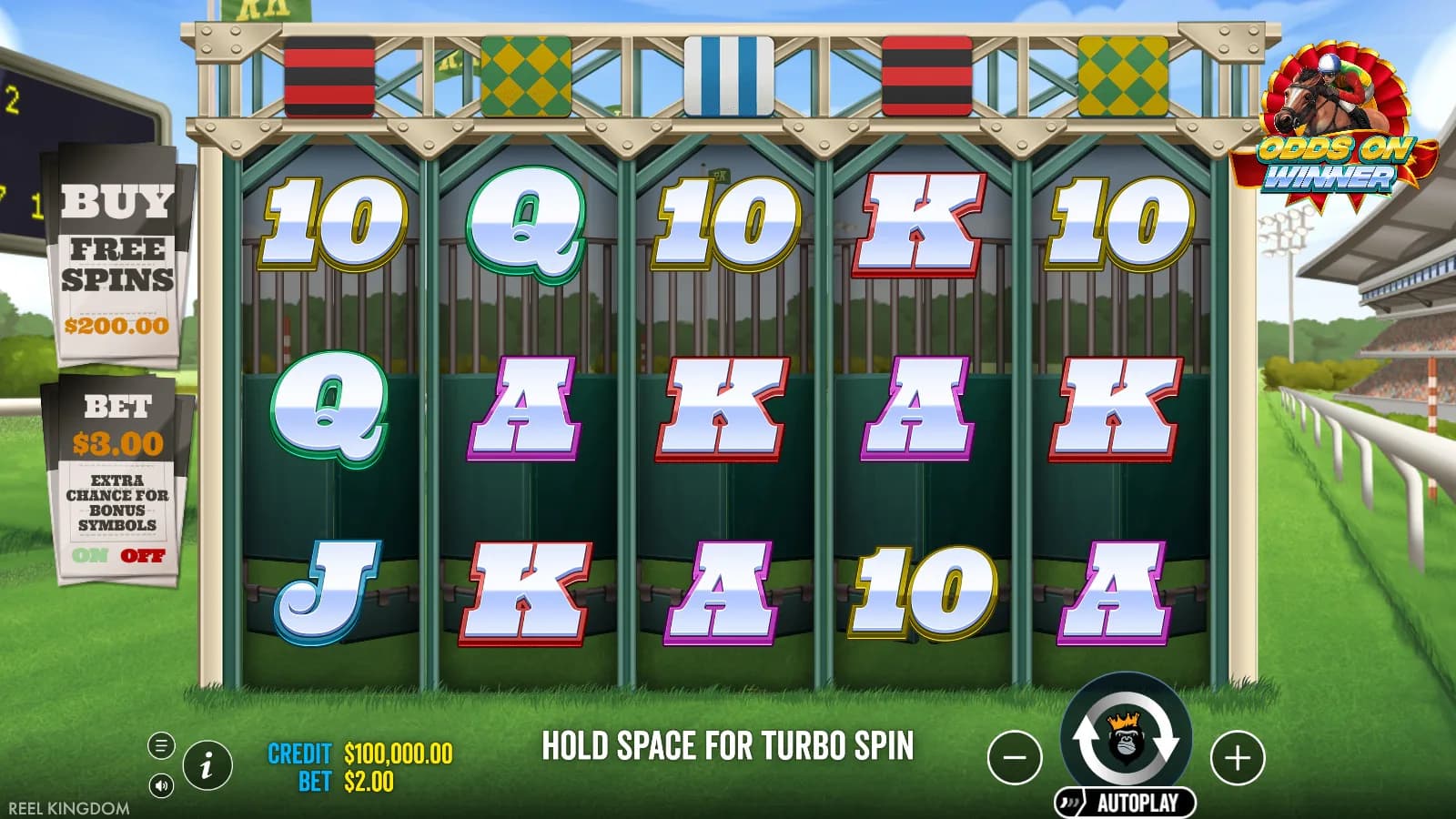 Odds On Winner ten-line base game with letters on five reels
