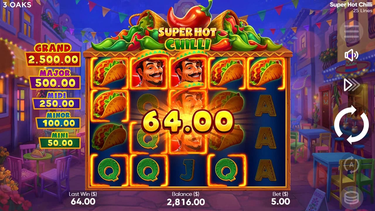 Super Hot Chilli: four-row base field and five jackpot labels