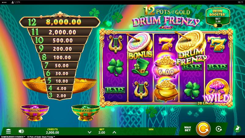 12 Pots Of Gold Drum Frenzy slot game artwork