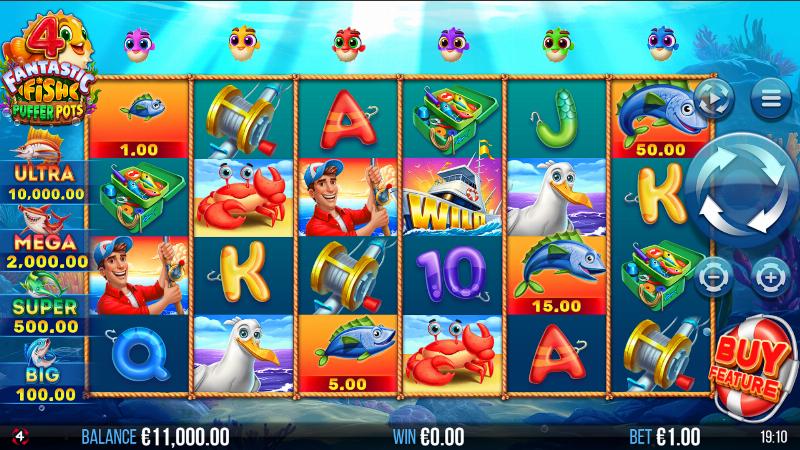 4 Fantastic Fish Puffer Pots slot game artwork