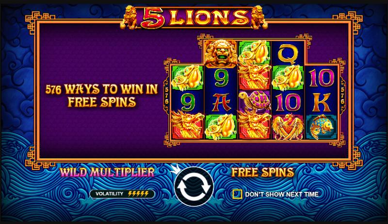 5 Lions slot game artwork