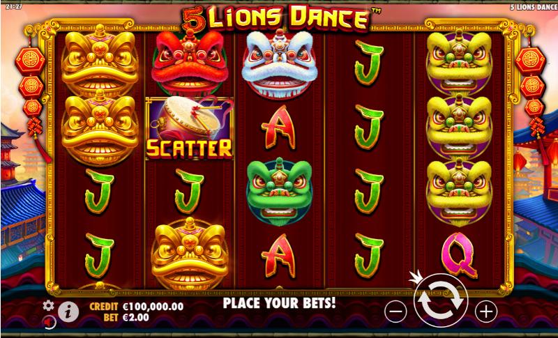 5 Lions Dance slot game artwork