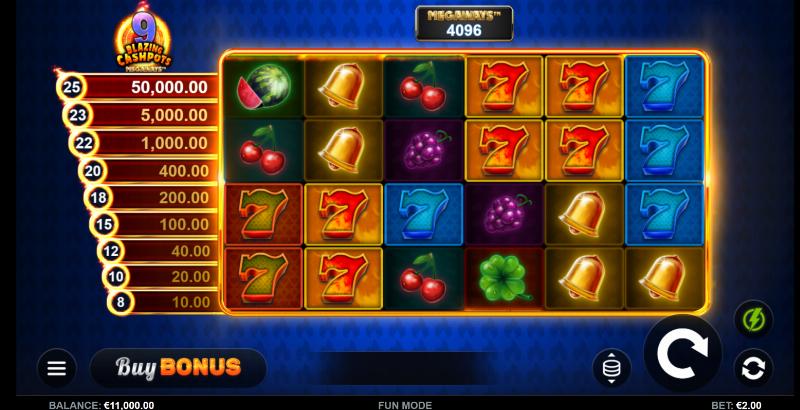 9 Blazing Cashpots Megaways slot game artwork