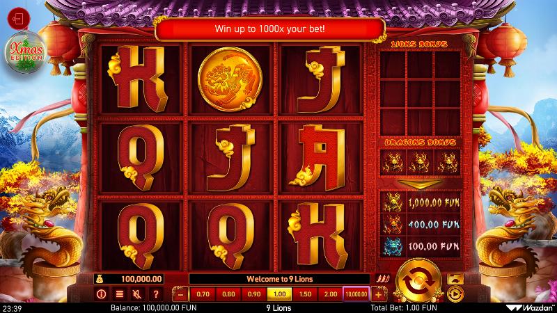 9 Lions Xmas Edition slot game artwork