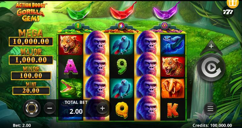 Action Boost Gorilla Gems slot game artwork