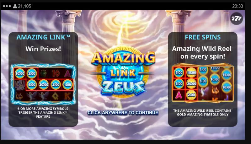 Amazing Link Zeus slot game artwork