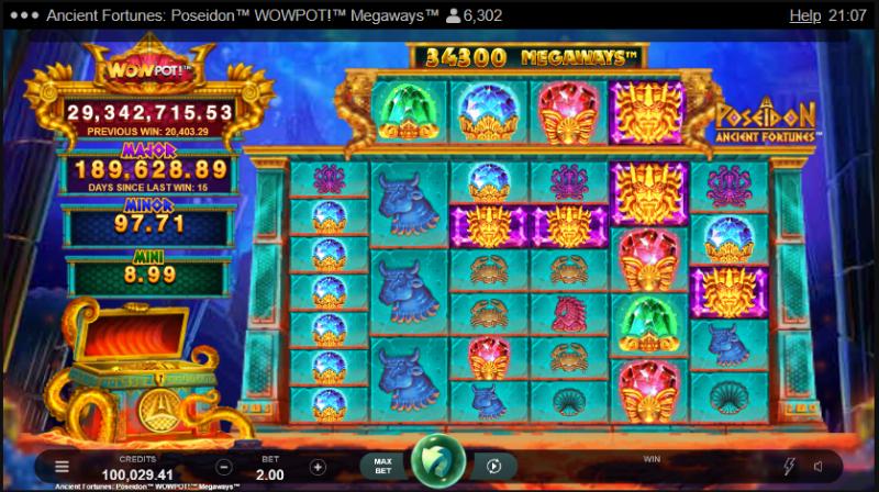 Ancient Fortunes Poseidon Wowpot Megaways slot game artwork