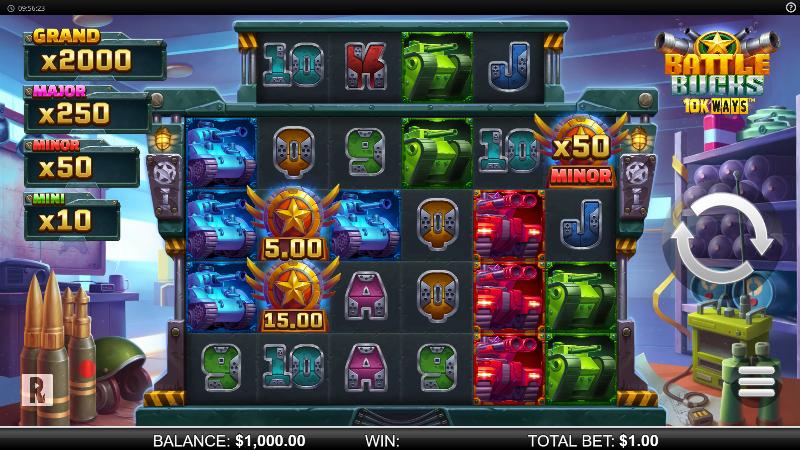 Battle Bucks 10K Ways slot game artwork