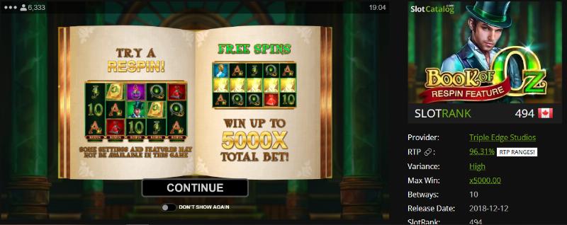 Book Of Oz slot game artwork