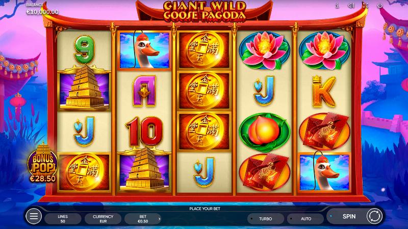 Giant Wild Goose Pagoda slot game artwork