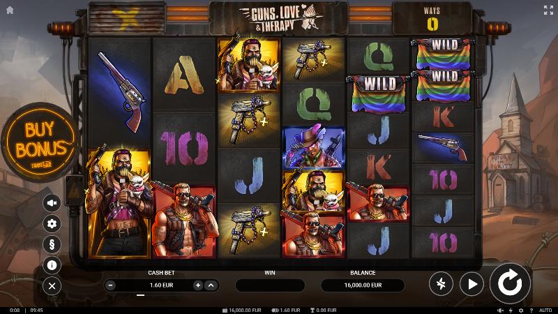 Guns, Love & Therapy slot game artwork