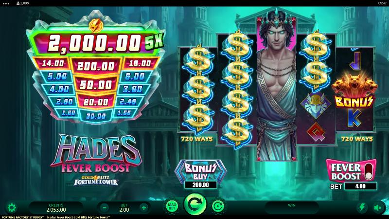 Hades Fever Boost Gold Blitz Fortune Tower slot game artwork