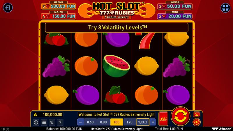 Hot Slot: 777 Rubies Extremely Light slot game artwork