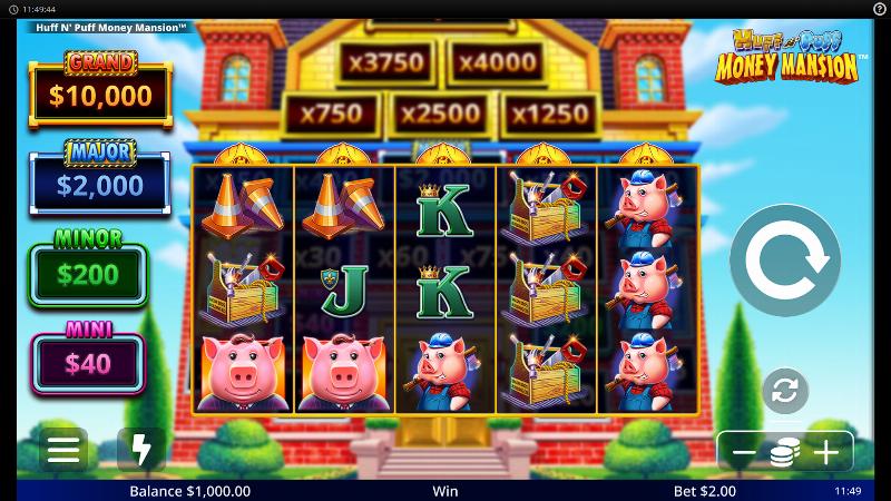 Huff N Puff Money Mansion slot game artwork