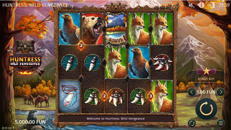 Huntress Wild Vengeance slot game artwork