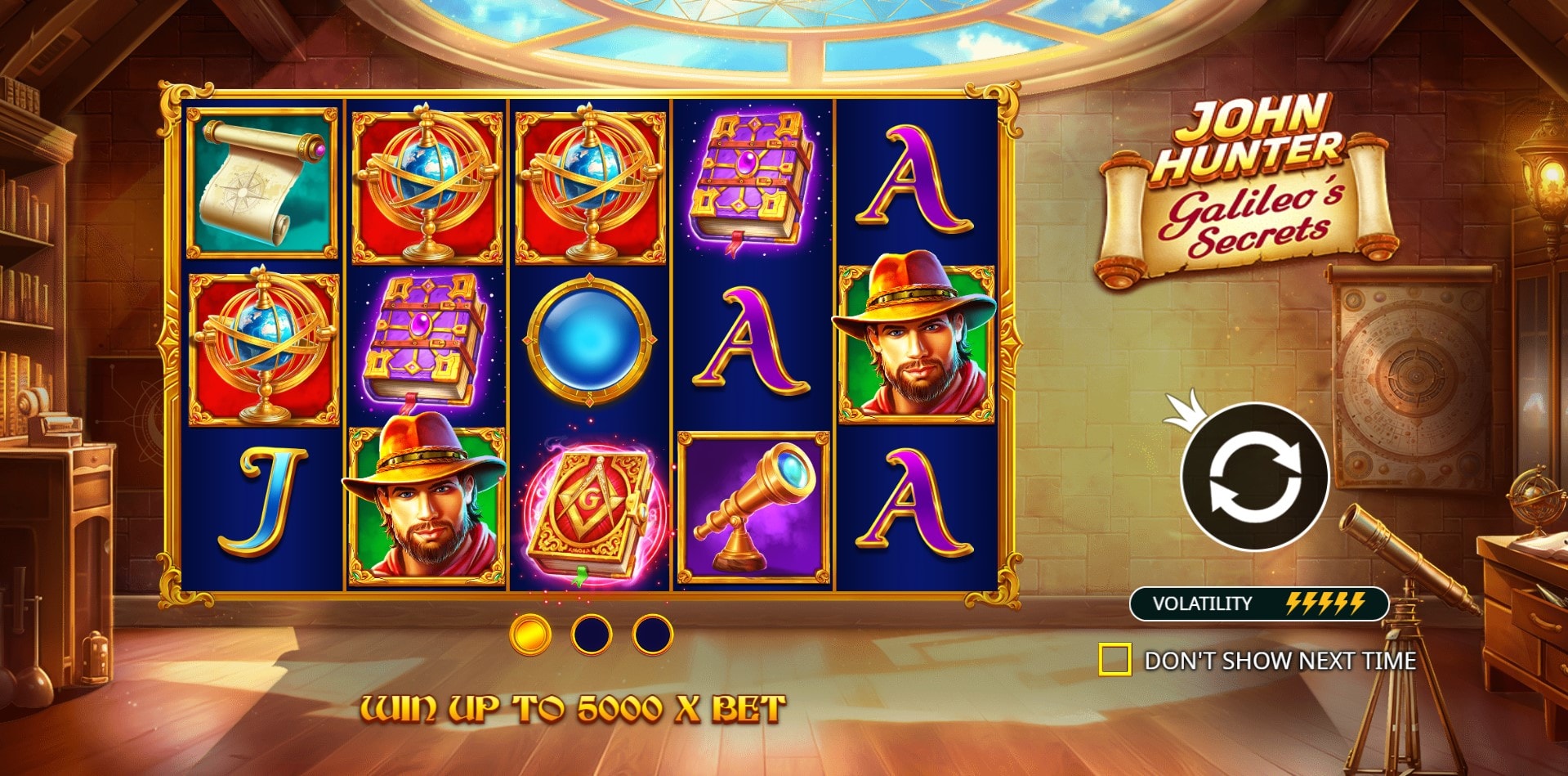 John Hunter And Galileo’s Secrets slot game artwork