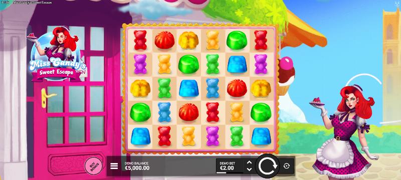Miss Candy’s Sweet Escape slot game artwork