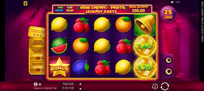 Miss Cherry Fruits Jackpot Party slot game artwork
