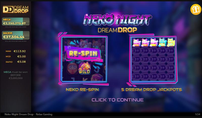 Neko Night Dream Drop slot game artwork