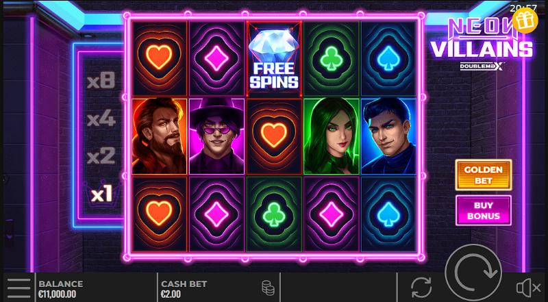Neon Villains Doublemax slot game artwork