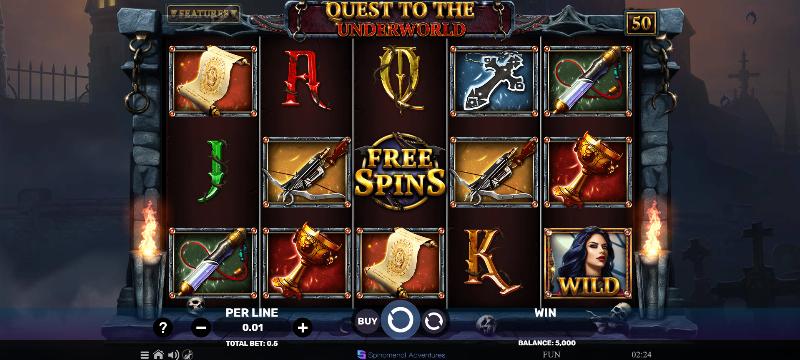 Quest To The Underworld slot game artwork