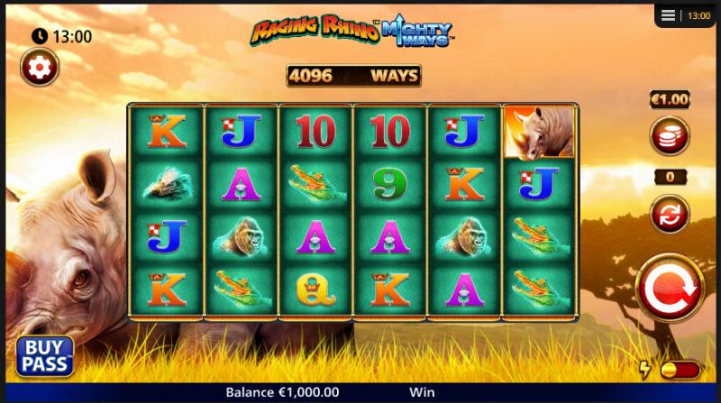 Raging Rhino Mighty Ways slot game artwork