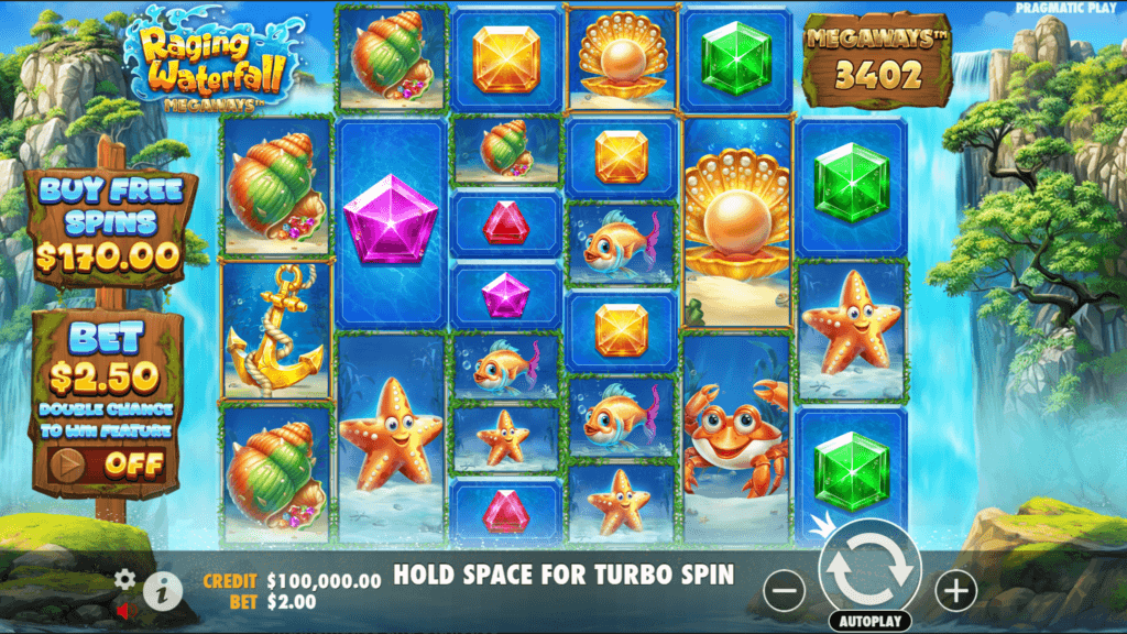 Raging Waterfall Megaways slot game artwork