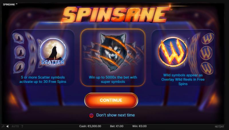 Spinsane slot game artwork