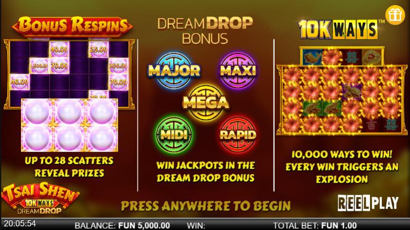 Tsai Shen 10K Ways Dream Drop slot game artwork
