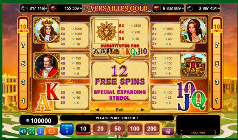 Versailles Gold slot game artwork